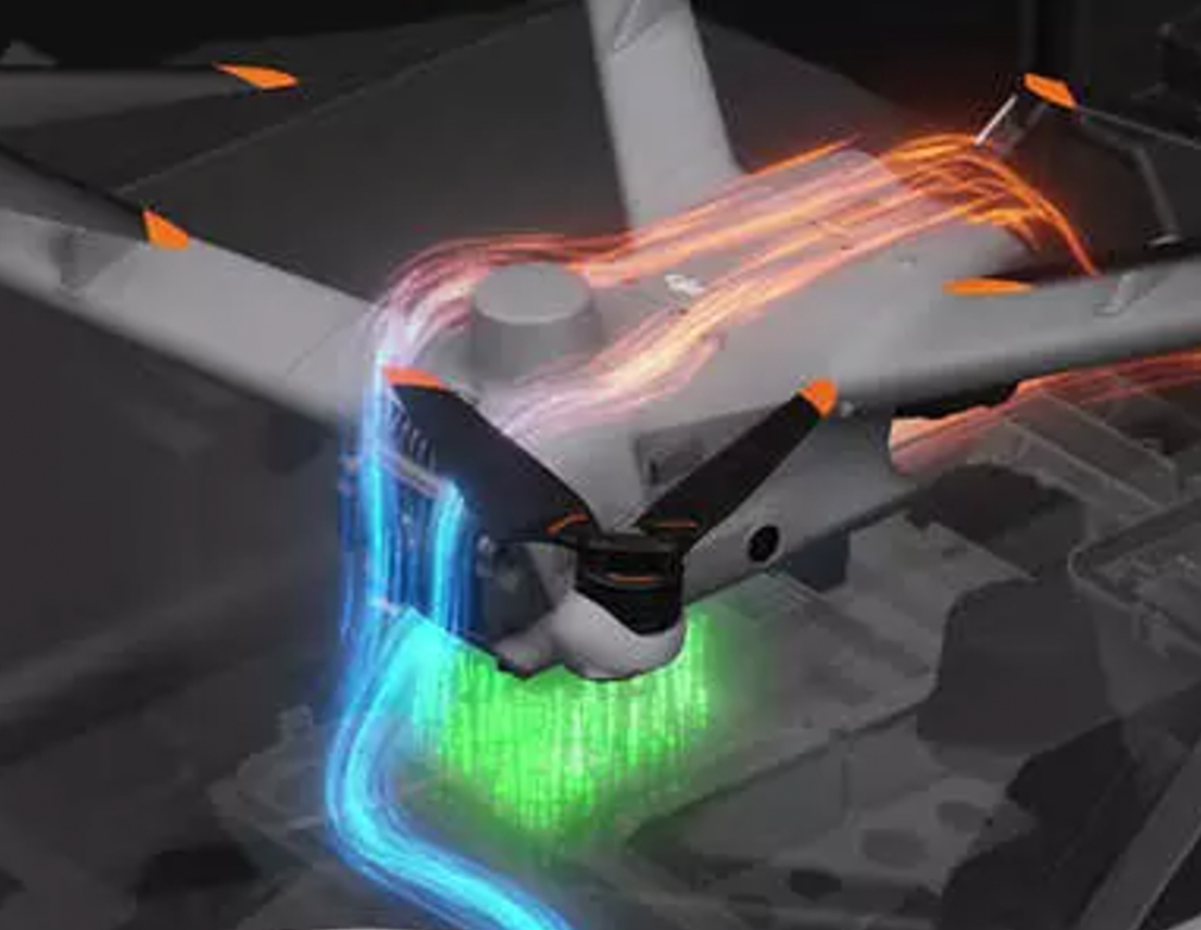 Drone voltando para a base com luzes de alta tecnologia